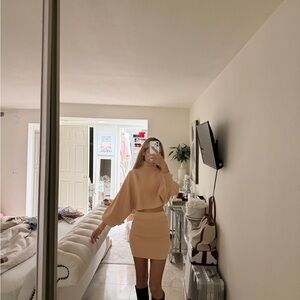 Beige Two-Piece Sweater and Skirt Set